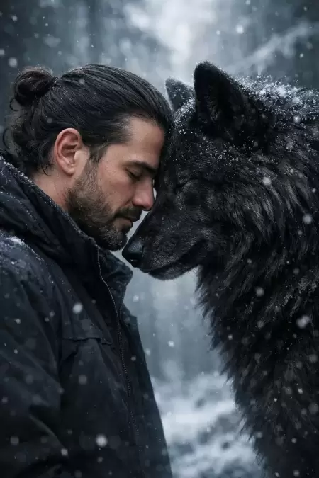 Man and Black Wolf Bond