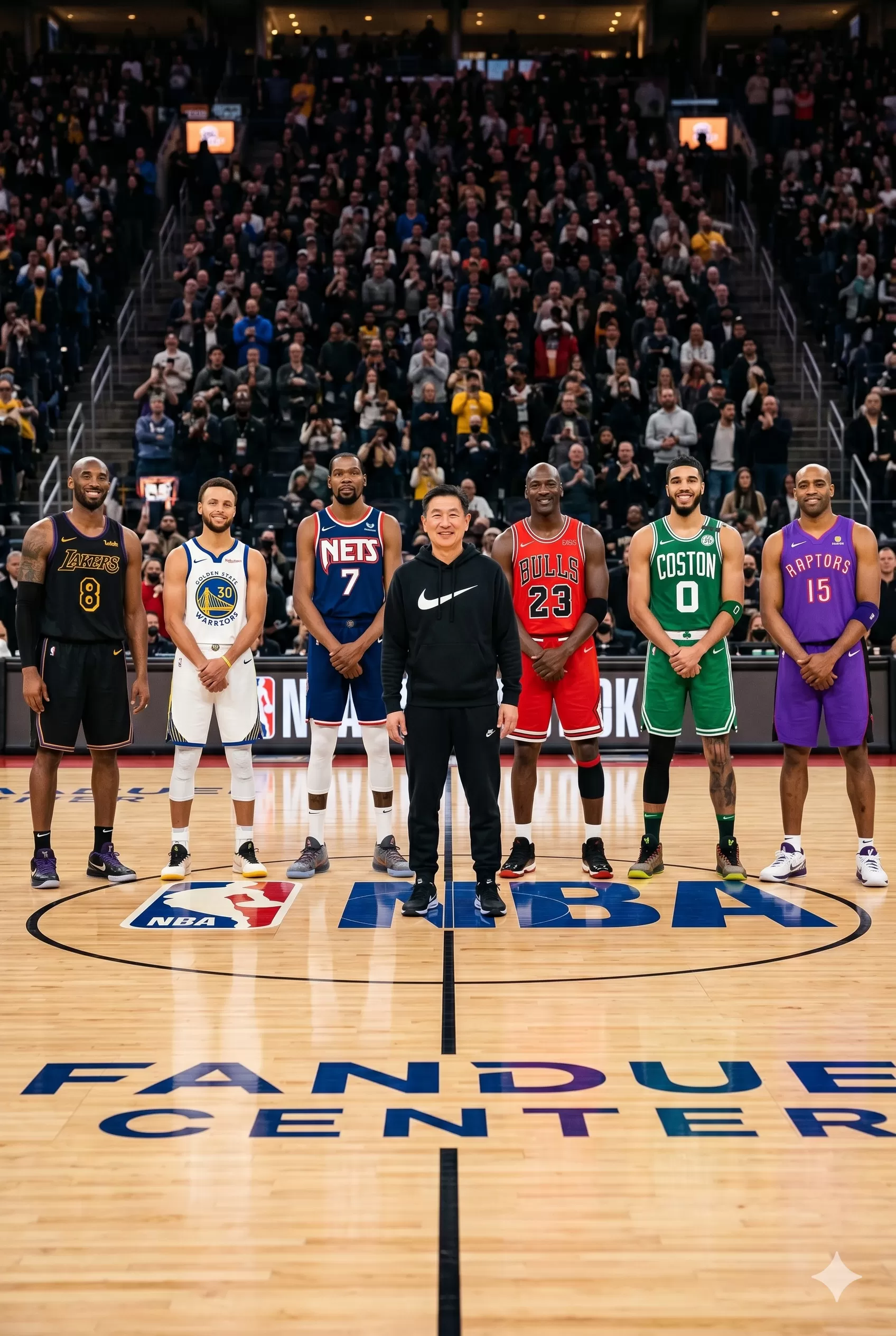 NBA Stars and Fan on Court