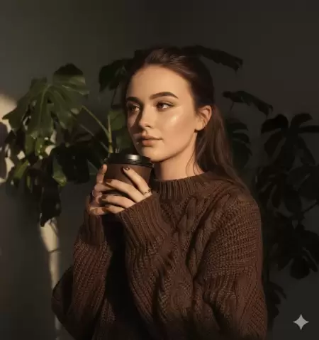 Pensive Kadın Holding Coffee
