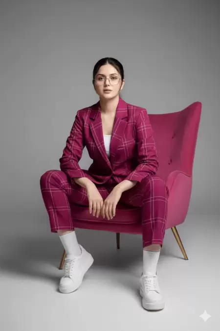 Pink Plaid Power Takım Elbise